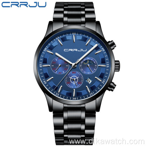 Relojes CRRJU Mens Watch 2260 Casual Business Full Steel Watches Men Wrist Luxury Quartz 30M Waterproof Clock Relogio Masculino